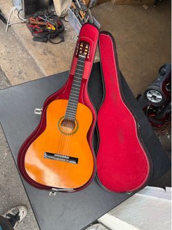 Vintage 1972 The Harmony Co. Model H6134 Acoustic Guitar As is. Some wear see pics.  Guitar 38x13.5in case 41.5x15x6in