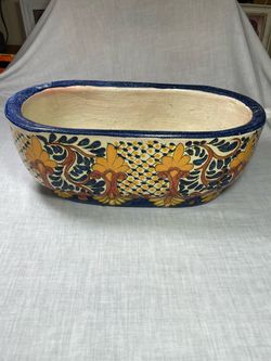 Vintage Talavera Mexico Oval Planter - 17” long 7” tall