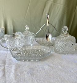 Pressed Glass Condiments Set