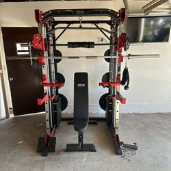Smith Machine 200 | Adjustable Bench | 245lb Cast Iron Olympic Weights | 7ft Olympic Bar | Fitness | Gym Equipment | FREE DELIVERY/INSTALLATION 🚚 🛠️
