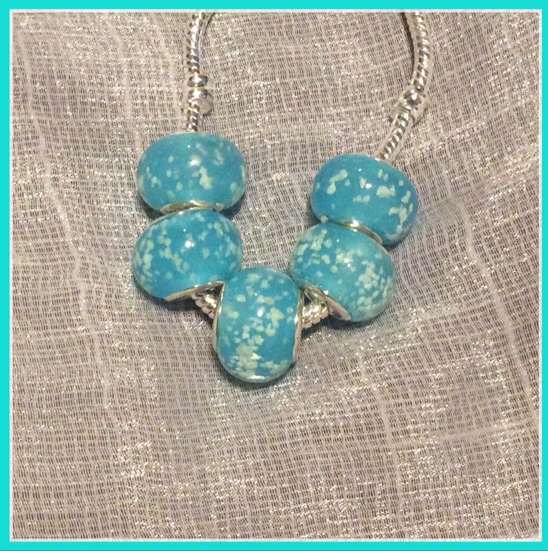 New 5pc: light blue glass bead charm