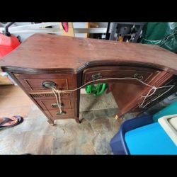 Old Wooden Vanity With Mirror