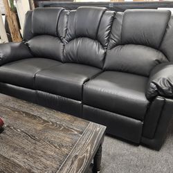 Brand New Black Bonded Leather Manual Reclining Sofa