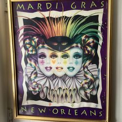  Mardi Gras New Orleans Menagerie 1995 vintage Poster Original Andrea Mistretta signed FRAMED 29x23  The plastic glass has a deep scratch. But overall
