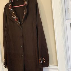 Jason Maxwell Women’s Brown Embroidered Knit Cardigan Top Size L 12/14