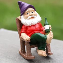 Funny Garden Gnome Outdoor Statues Naughty Sculpture Decoration Inappropriate Drinking Beer Rocking Chair Gnome for Indoor Lawn Yard Patio Ornaments R