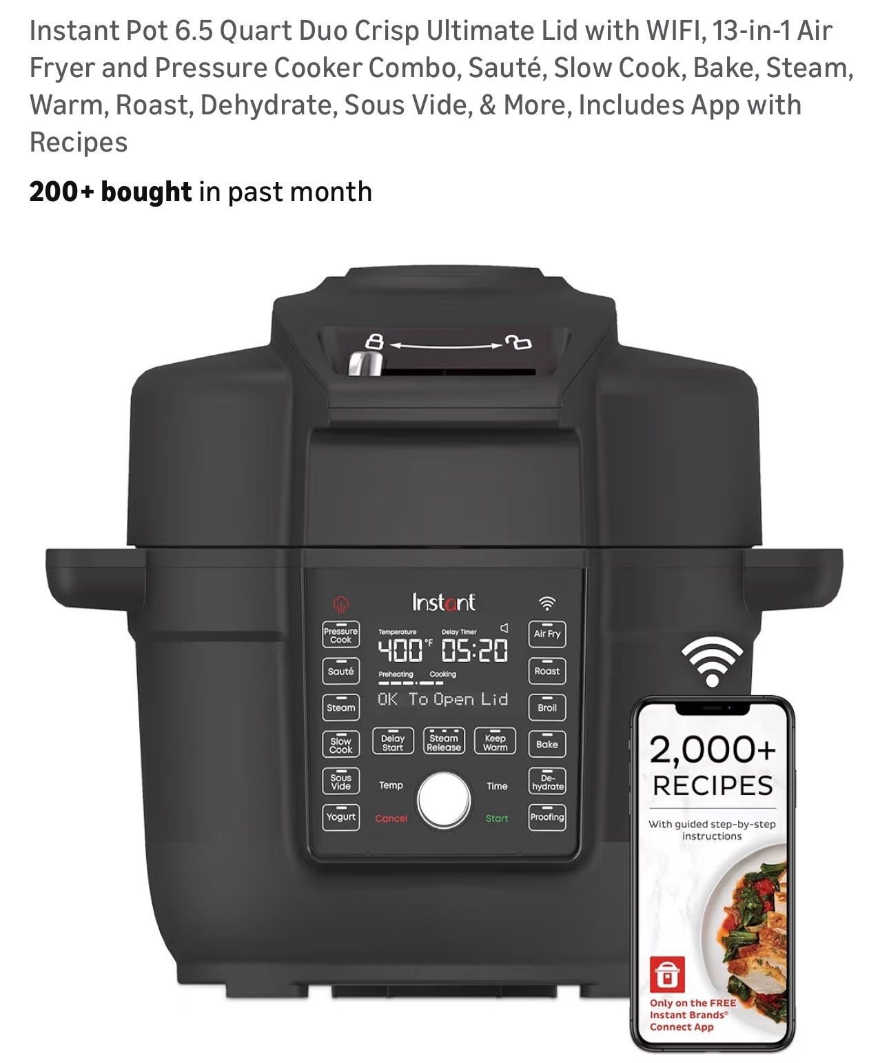 Instant Pot 6.5 Quart Duo Crisp Ultimate Lid with WIFI