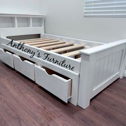 White Twin Size Bed Frame & Drawers 