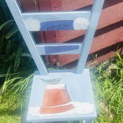 Cute Little Hand Painted Garden Chair 17  Inch Wide Seat  17 Inch Tall Seat 37 Inch Tall Back 