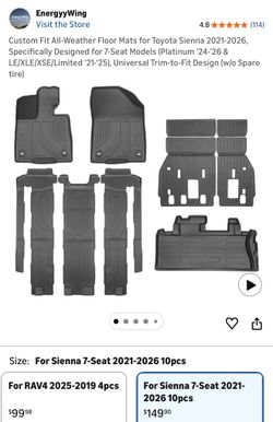 Custom Fit All-Weather Floor Mats for Toyota Sienna 2021-2026, Specifically Designed for 7-Seat Models (Platinum '24-'26 & LE/XLE/XSE/Limited '21-'25)