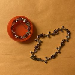 New Set Bracelet And Corsage With Red Stone  And Diamond 