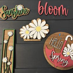 Set Of 5 Spring Tiered Tray Decoration Signs