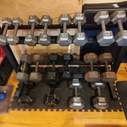10lb Thru 50lb Metal Hex Dumbbell Set With Rack 