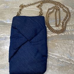 A New Day Cell Phone Blue with Gold Strap Crossbody Purse Bag 