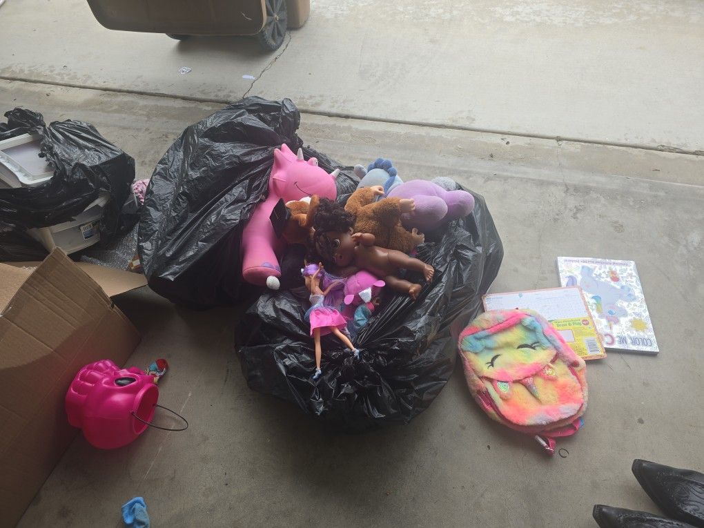 2 Bags Of Girls Toys, Dolls, Plushies All For $,15.00