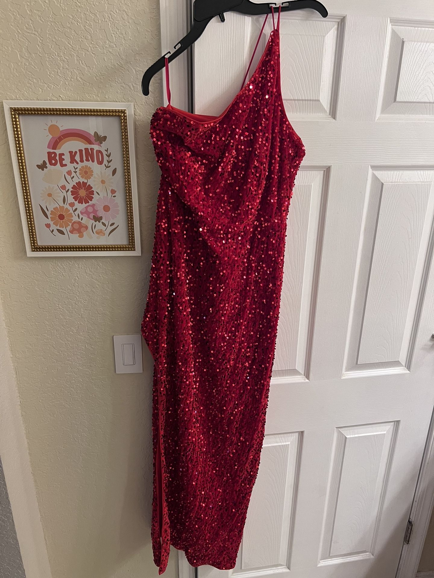 Red One Shoulder Sequin Dress