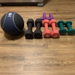 Rubber Dumbbells And Medicine Ball