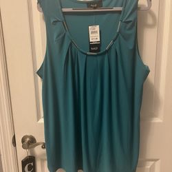 NWT 2X Naïf Dress Tank with Silver Neckline Details Teal 