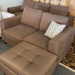 Chocolate Living room Set Was $1299 Now On Clearance Last One With Free Ottoman 