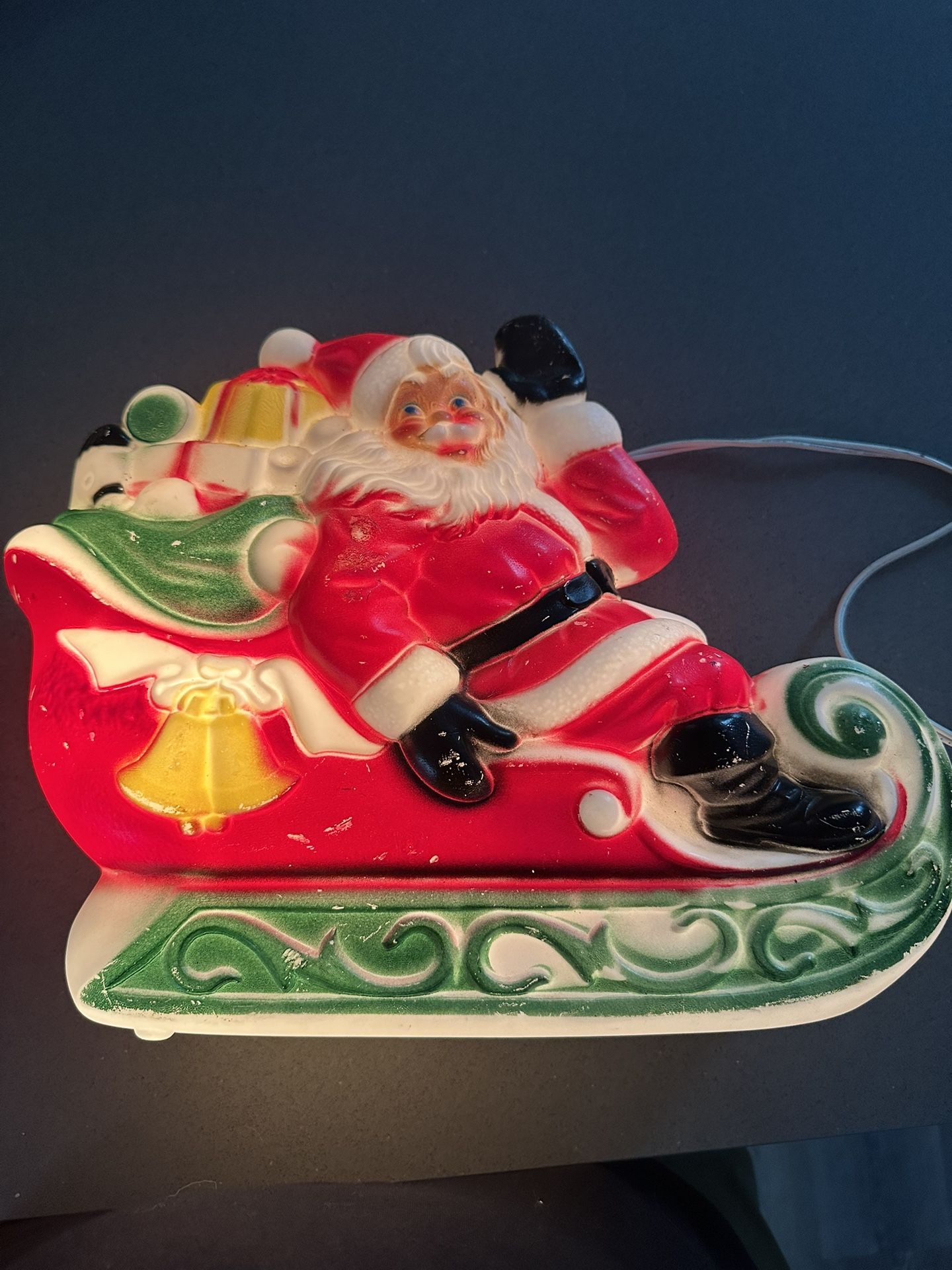 Vintage Empire 1970's 70's Santa Claus in Sleigh Christmas Lighted Blow Mold