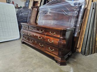 Dark Wood Dresser with Brass Hardware
