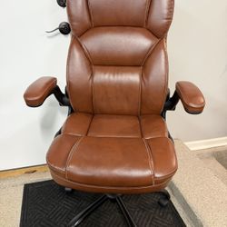 Brand New Brown Vegan Leather Tall Back Ergonomic Executive Office Chair w/Flip Up Armrests 