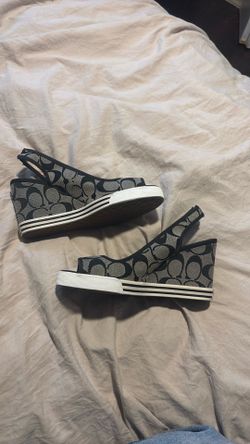Coach Sydney signature monogram canvas wedge sandals