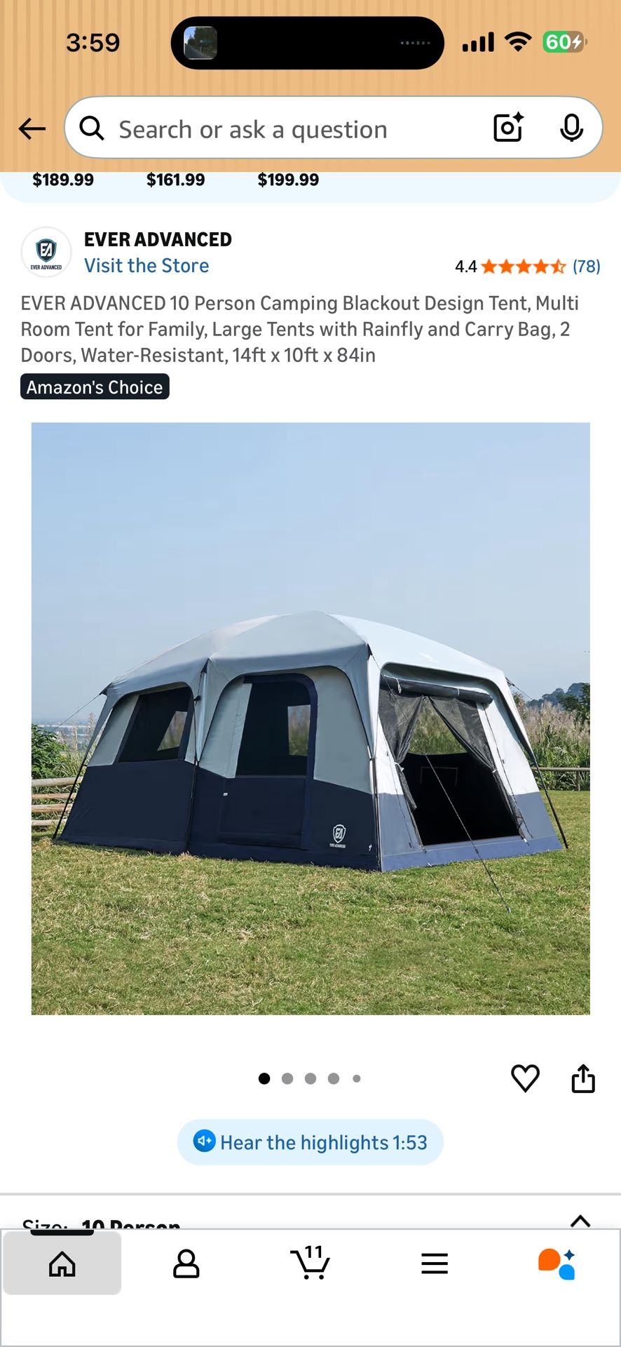 EVER ADVANCED 10 Person Camping Blackout Design Tent