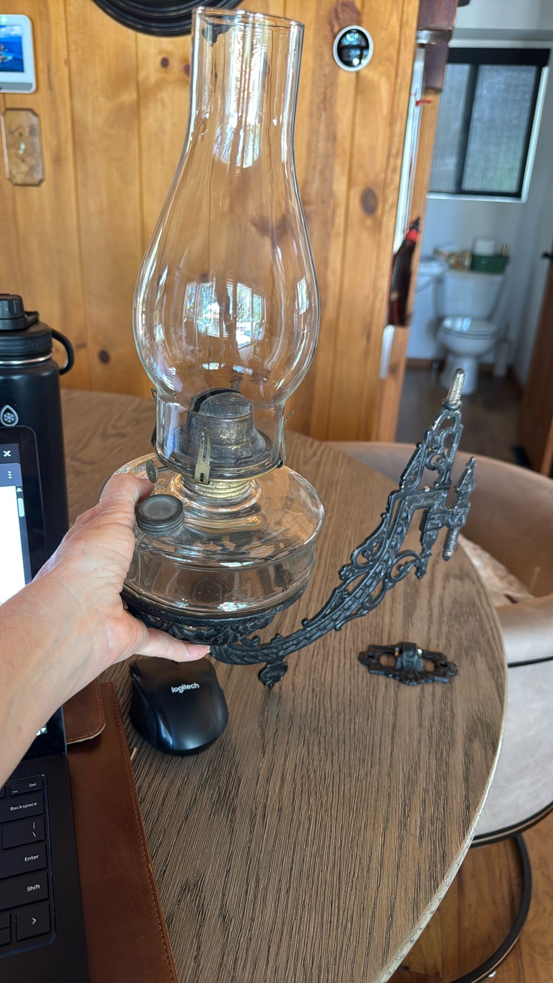 Antique Oil Lamp Wall mount Cast Iron