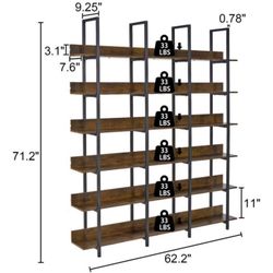 😀 Bookcase and Bookshelves Triple Wide 6 Tiers Large Open Shelves, Vintage Bookcase for Office Home Decoration, Easy to Assemble, Classical Brown