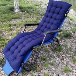 Outdoor Chaise Lounge Cushion, Thick Quilted Patio Chair Pad with Ties, Recliner/Rocking Chair Compatible, Navy Blue