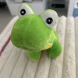 Item: Peek-A-Boo Toys Green Frog Plush Size: Approx. 8 inches tall (see photos with measurement tape) Color: Bright green with white embroidered B8