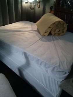 Full size mattress plus box spring plus bed frame plus memory foam topper