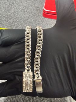 Chino Link Bracelet 925 Sterling Silver San Judas Greek Lock 7inches Plata 925 Esclava