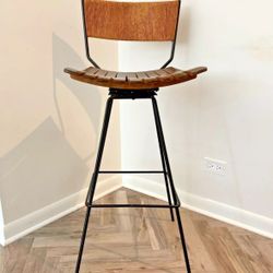 UMANOFF Midcentury MCM 50s Raymor Woven Rush Iron Frame Counter Bar Stool Chair