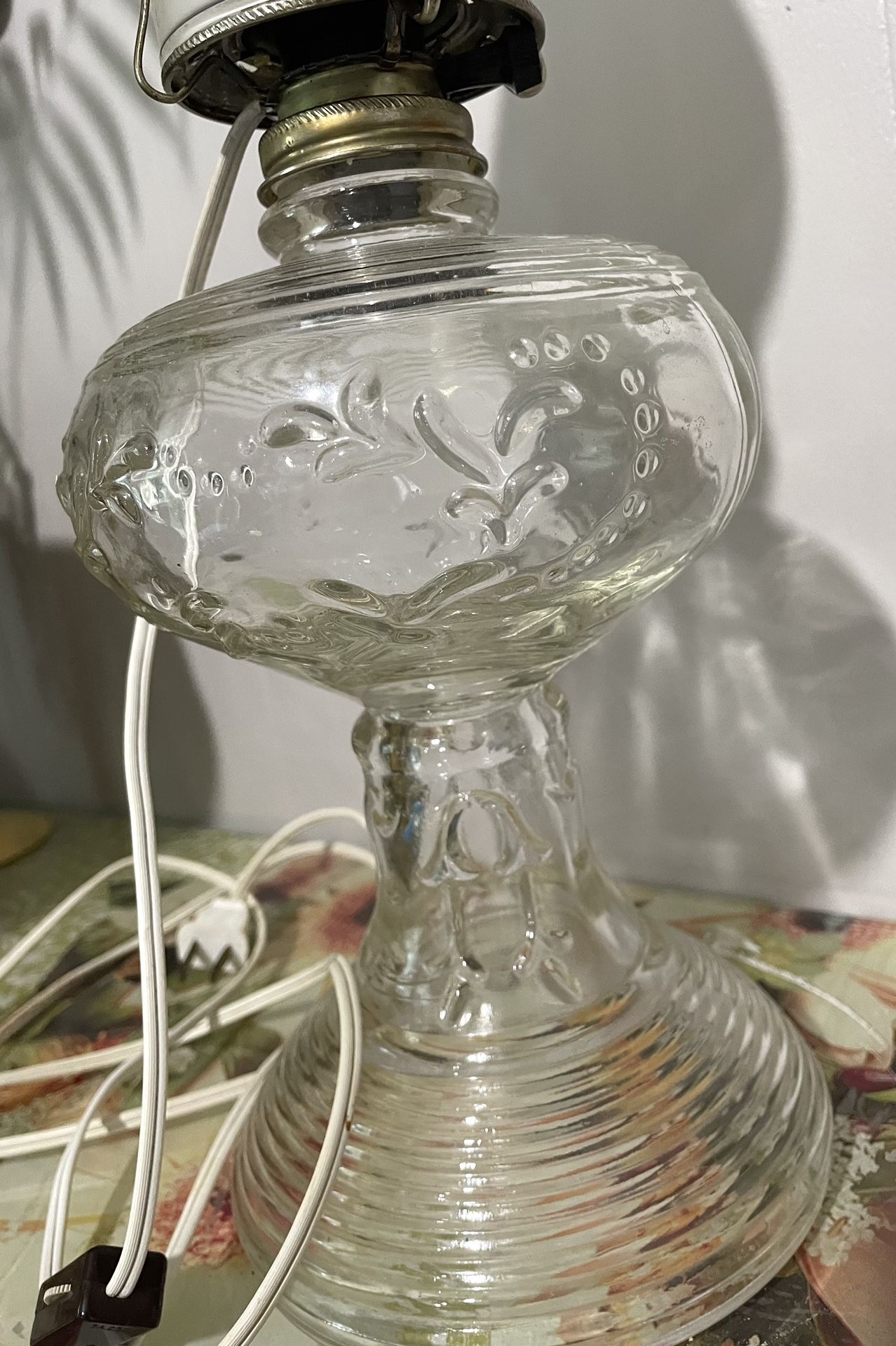 Vintage Glass Portable Oil Lamp Lantern Converted To Electric