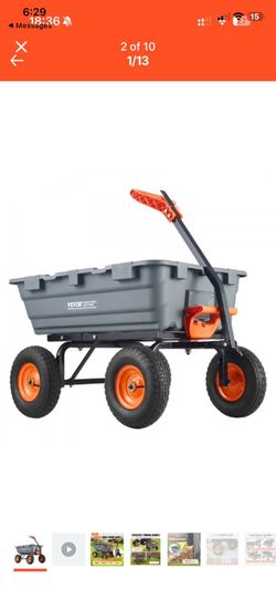 Garden Cart, Durable Poly Dump Cart with Simple Assembly Steel Frame, Versatile Dump Wagon with Dual-Function Handle, 6.48 cu.ft Utility Barrow 1200 l