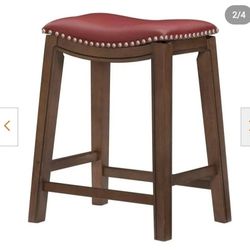 🌹💥P111#9 $55 Homelegance 24" Counter Height Wooden Bar Stool Saddle Seat Barstool, Brown Red🌹
