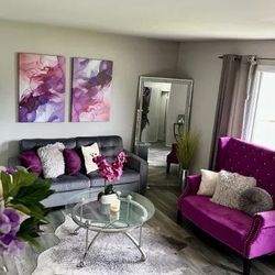 Modern Purple & Gray Couch + Accent Loveseat