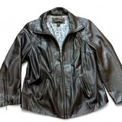 Lane Bryant Black Genuine Leather Jacket Women's L (14/16)