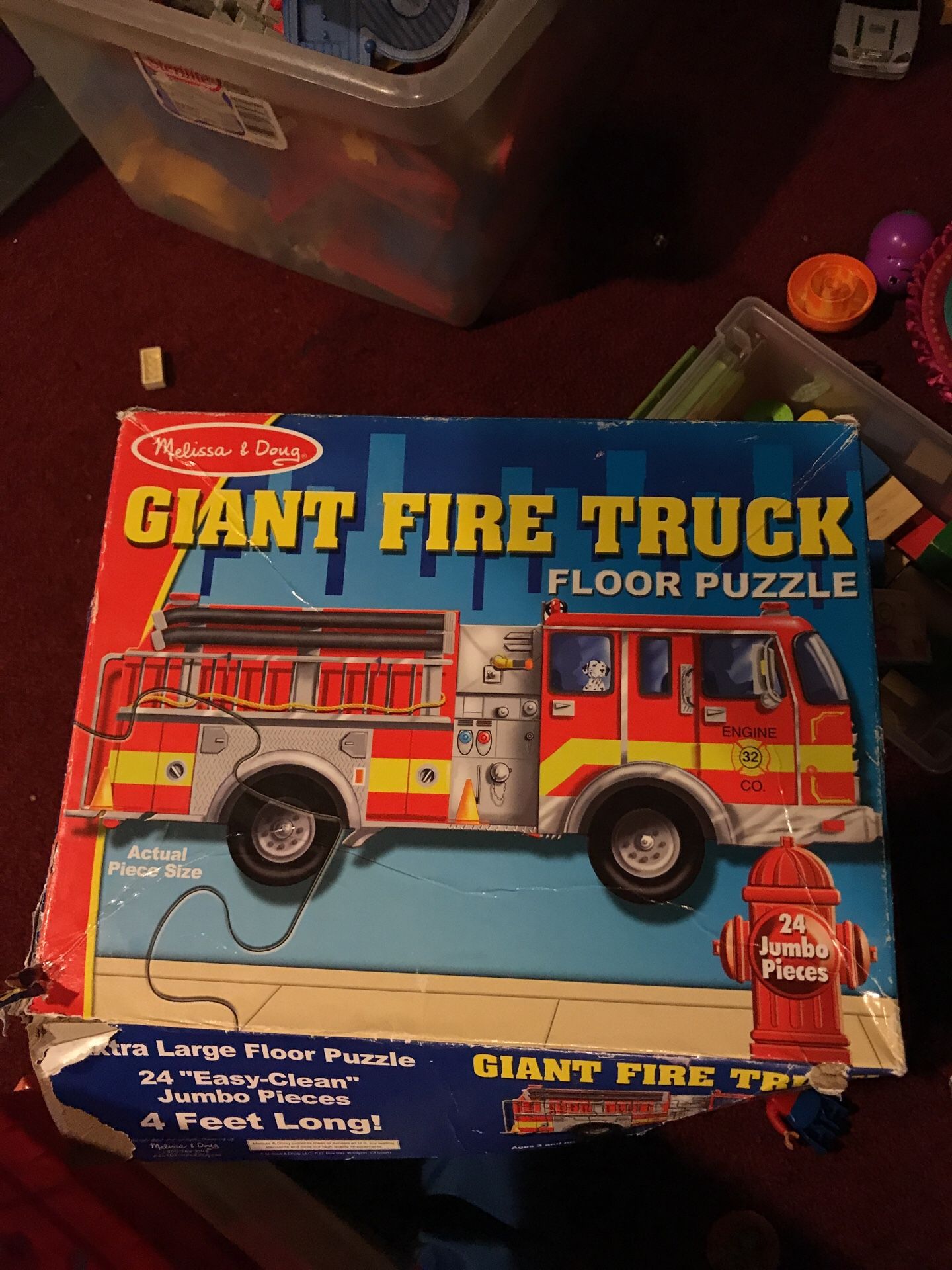 Melissa and Doug Giant Fire Truck floor puzzle 4 feet long!