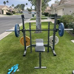 Bench Press And Squat Rack Work Out Set With Weights 