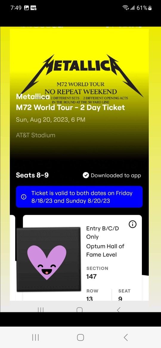 Metallica TWO DAY tickets!