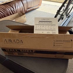 AMADA HOMEFURNISHING Wall Shelf Set – 3 Wood Floating Shelves + Wire Storage Basket – New