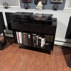 Record Player Stand, Double Wide Turntable Stand with Record Storage 
