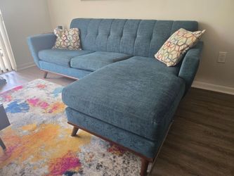 Mid-Century Modern Sectional Sofa w/ Reversible Chaise – Teal