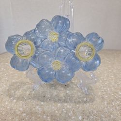 Indiana Glass For Lancaster Colony Blue Stain Dogwood Blossom Candle Holder
