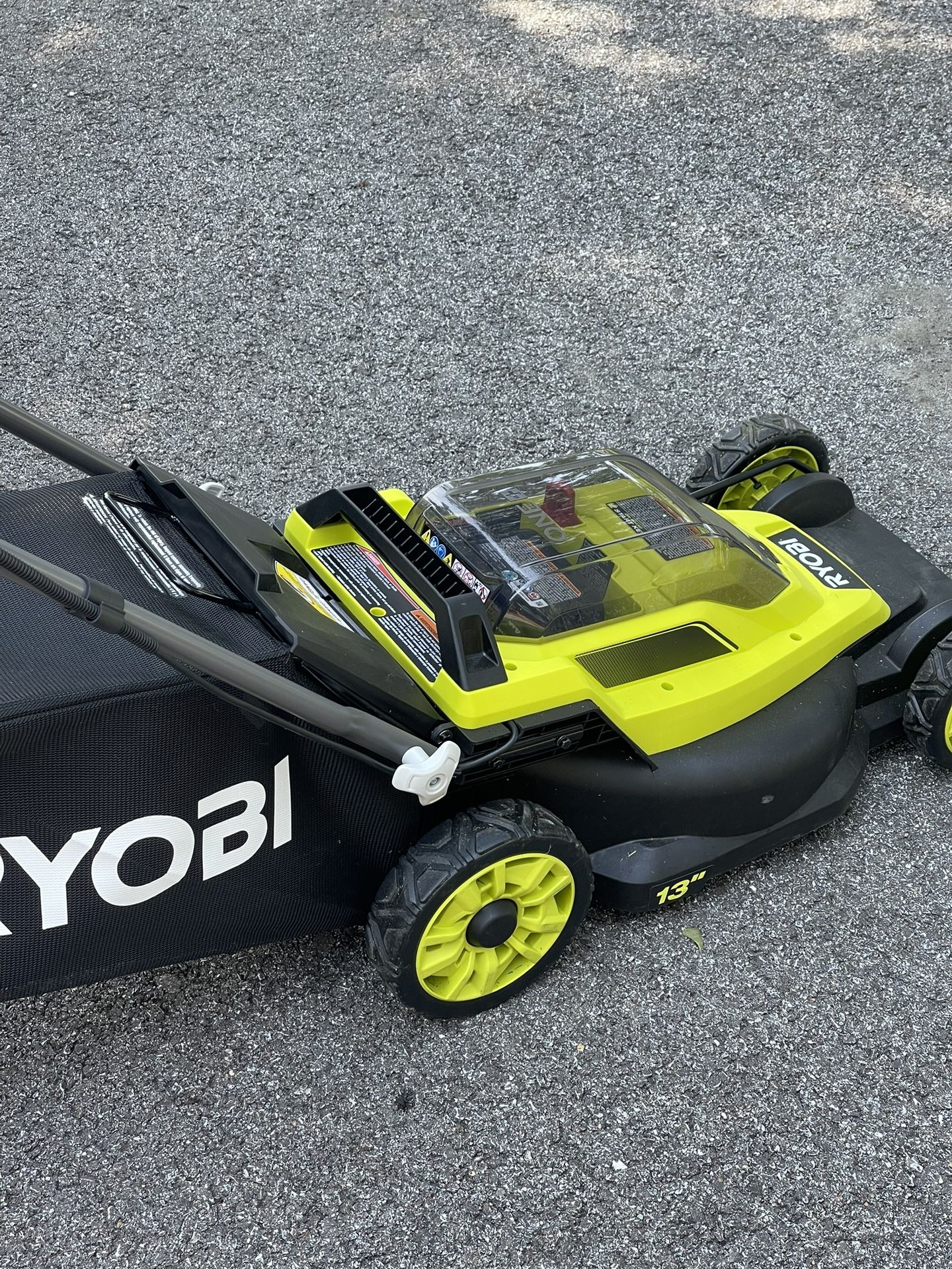 16” 18v Ryobi Mower battery charger and rear bag all included new