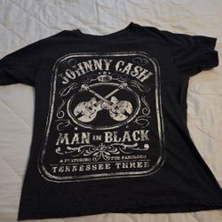Johnny Cash Man in Black Men's T-Shirt Black Size Medium Cotton Graphic Print