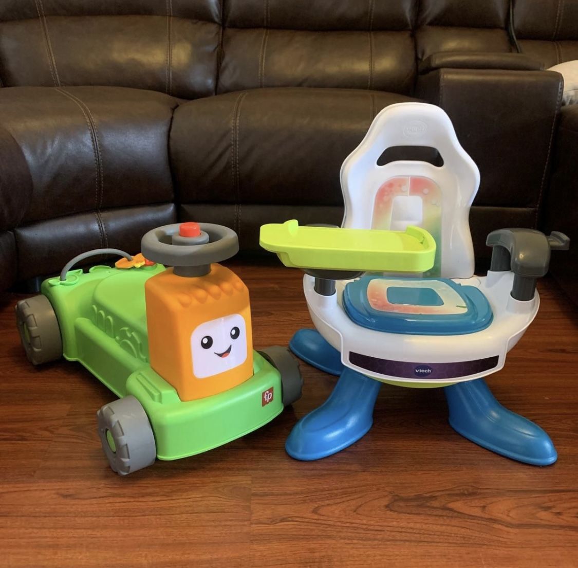 Fisher-Price Laugh & Learn Farm to Market Tractor Ride-On Learning Toy And VTech Level Up Gaming Chair Preschool Game Station Learning